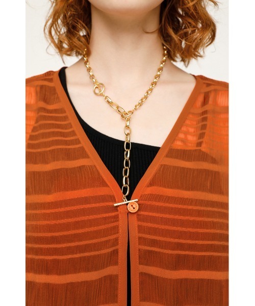 SLY（スライ）の「SHEER GATHER V/N CD/シアーギャザーVネックカーディガン（カーディガン/ボレロ・レディース・ブラック/オレンジ・FREE）」の4枚目の写真