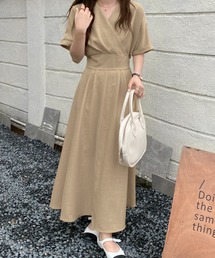 麻タッチカシュクールロングワンピース