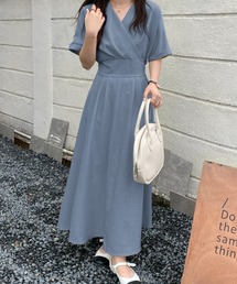 麻タッチカシュクールロングワンピース