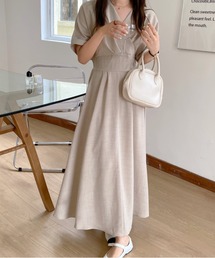 麻タッチカシュクールロングワンピース
