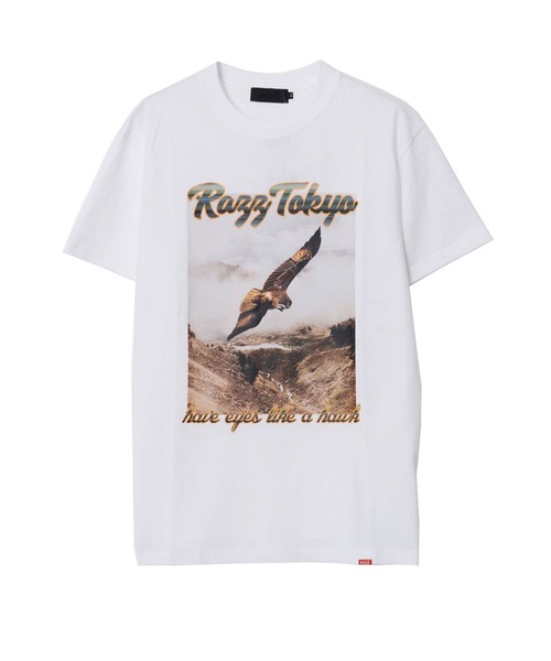 RAZZIS(ラズ)の「『RAZZIS/ラズイズ』イーグルフォトロゴプリントクルーネック半袖Tシャツ (Tシャツ/カットソー・メンズ・ホワイト/チャコール・M/XL/L)」の1枚目の写真