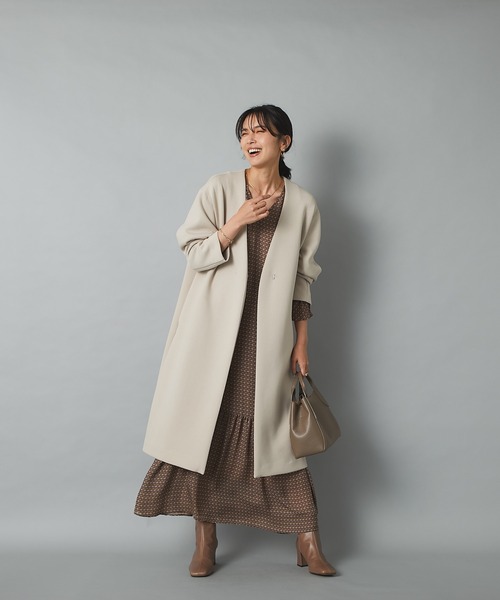 RIVE DROITE（リヴドロワ）の「きれいめにもカジュアルにも着回せる　ダンボールVネックコート（ノーカラーコート・レディース・ブラック/ベージュ・FREE）」の14枚目の写真