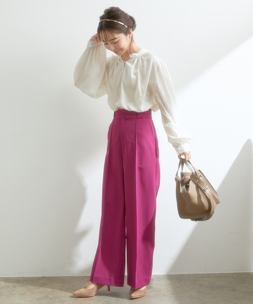 VIS(ビス)の「さらりと快適!美シルエットが魅力のドライタッチワイドパンツ(スラックス・レディース・ブラック/ブラウン系その他2/パープル・S/M/SS)」の4枚目の写真