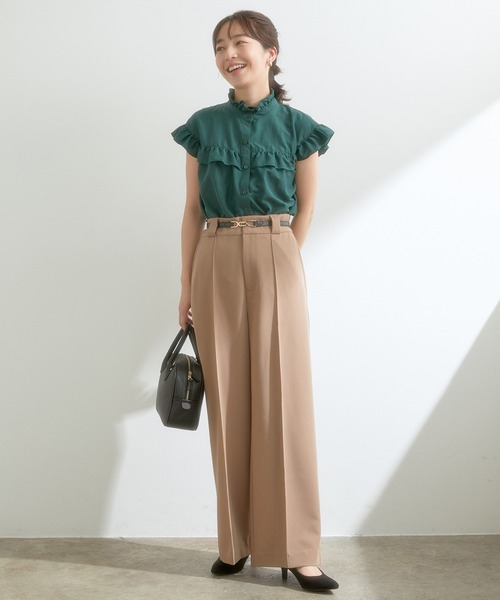 VIS(ビス)の「さらりと快適!美シルエットが魅力のドライタッチワイドパンツ(スラックス・レディース・ブラック/ブラウン系その他2/パープル・S/M/SS)」の6枚目の写真