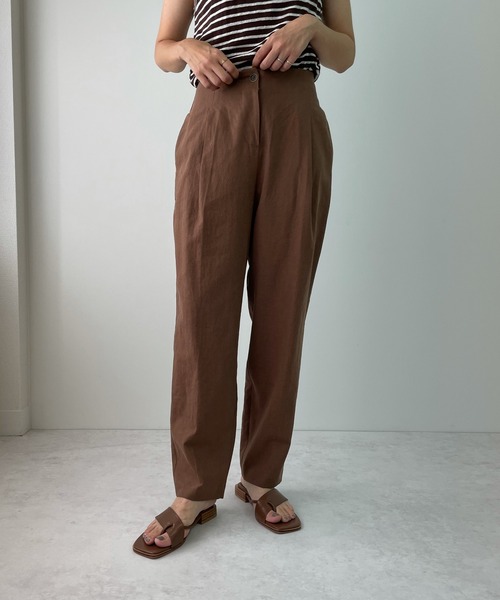 LE MORE（リモア）の「ハイウエストリネンタックパンツ（その他パンツ・レディース・ブラック/ベージュ/ブラウン・S/M）」の2枚目の写真