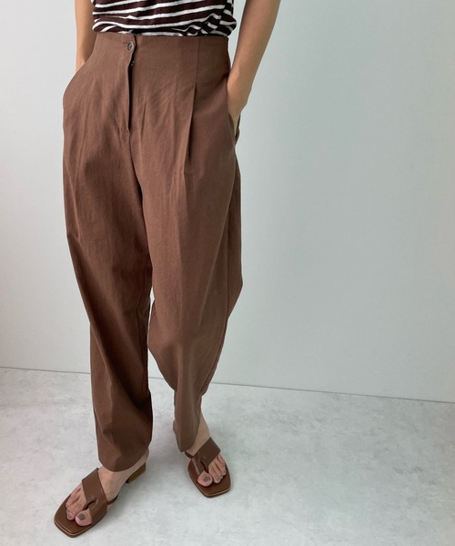 LE MORE（リモア）の「ハイウエストリネンタックパンツ（その他パンツ・レディース・ブラック/ベージュ/ブラウン・S/M）」の4枚目の写真
