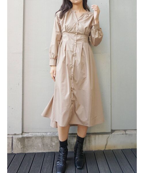 MERCURYDUO（マーキュリーデュオ）の「クロップドニットセットシャツワンピース（ワンピース・レディース・ベージュ/ブラウン/アイボリー・FREE）」の6枚目の写真