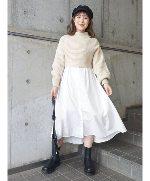 MERCURYDUO（マーキュリーデュオ）の「クロップドニットセットシャツワンピース（ワンピース・レディース・ベージュ/ブラウン/アイボリー・FREE）」の8枚目の写真