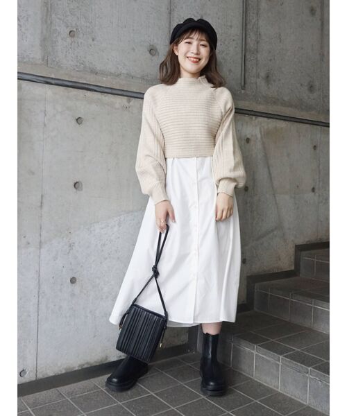 MERCURYDUO（マーキュリーデュオ）の「クロップドニットセットシャツワンピース（ワンピース・レディース・ベージュ/ブラウン/アイボリー・FREE）」の10枚目の写真