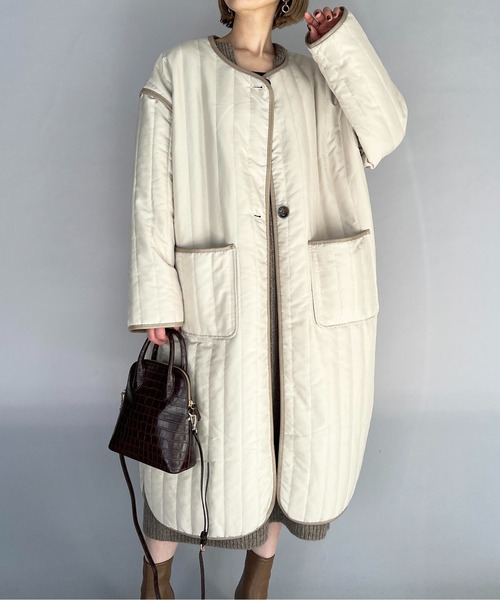 PICCIN（ピッチン）の「ストライプキルトロングコート（その他アウター・レディース・ブラック/オリーブ/アイボリー・M/L）」の2枚目の写真