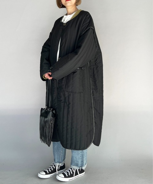 PICCIN（ピッチン）の「ストライプキルトロングコート（その他アウター・レディース・ブラック/オリーブ/アイボリー・M/L）」の3枚目の写真