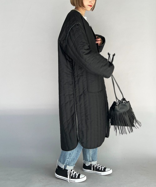 PICCIN（ピッチン）の「ストライプキルトロングコート（その他アウター・レディース・ブラック/オリーブ/アイボリー・M/L）」の13枚目の写真