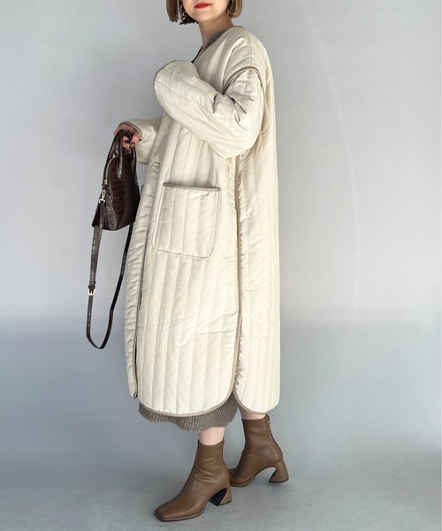 PICCIN（ピッチン）の「ストライプキルトロングコート（その他アウター・レディース・ブラック/オリーブ/アイボリー・M/L）」の22枚目の写真