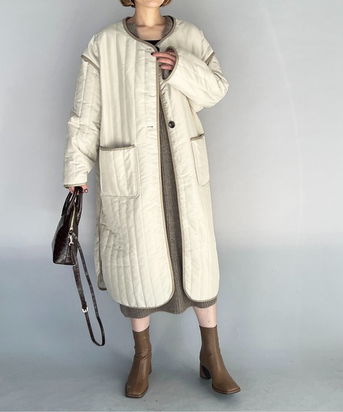 PICCIN（ピッチン）の「ストライプキルトロングコート（その他アウター・レディース・ブラック/オリーブ/アイボリー・M/L）」の18枚目の写真