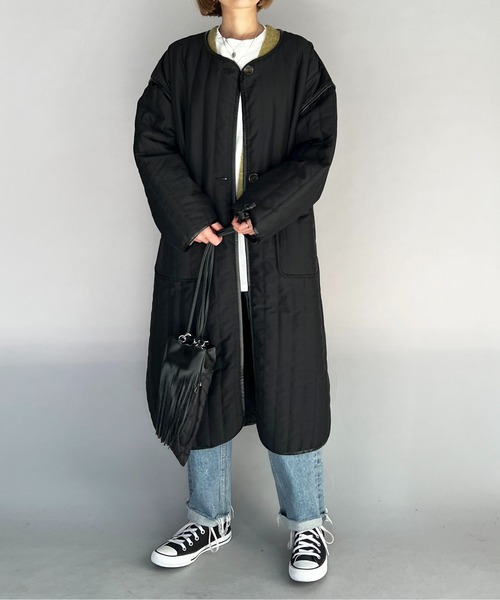 PICCIN（ピッチン）の「ストライプキルトロングコート（その他アウター・レディース・ブラック/オリーブ/アイボリー・M/L）」の8枚目の写真