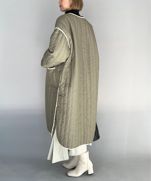 PICCIN（ピッチン）の「ストライプキルトロングコート（その他アウター・レディース・ブラック/オリーブ/アイボリー・M/L）」の10枚目の写真