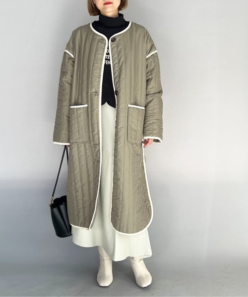 PICCIN（ピッチン）の「ストライプキルトロングコート（その他アウター・レディース・ブラック/オリーブ/アイボリー・M/L）」の19枚目の写真