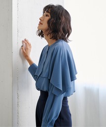 バンドカラーケープシルエットブラウス