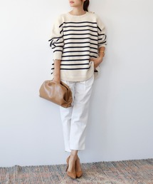 ELFRANK | 肩金ボタン長袖オーバーサイズボーダーニットプルオーバー(ニット/セーター)