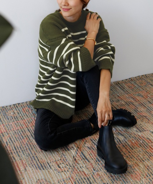 ELFRANK(エルフランク)の「肩金ボタン長袖オーバーサイズボーダーニットプルオーバー(ニット/セーター・レディース・カーキ/オフホワイト/ブラック・FREE)」の16枚目の写真