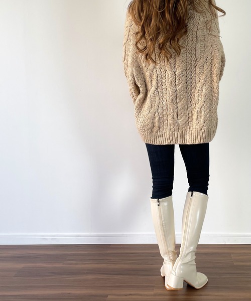 JUNOAH（ジュノア）の「スクエアトゥロングブーツ（ブーツ・レディース・アイボリー/ベージュ/ブラック・38/36/40/37/39）」の9枚目の写真