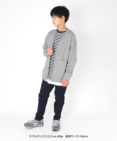 GLAZOS(グラソス)の「裏毛・ドロップショルダーベーシックカーディガン(カーディガン/ボレロ・キッズ・カーキ/グレー/ネイビー/ブラック・130cm/160cm/170cm/150cm/140cm)」の6枚目の写真