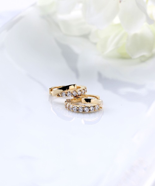 Manon's Selection（マノンズセレクション）の「ハーフストーンフープピアス（ピアス（両耳用）・レディース・シルバー/ゴールド・ONE SIZE）」の7枚目の写真