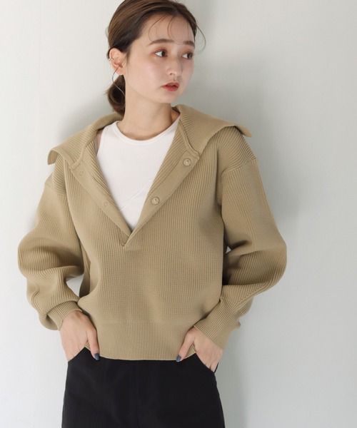 CLEIO（クレイオ）の「【CLEIO】オープンカラーステッチニット（ニット/セーター・レディース・ベージュ/ライトグリーン/ライトベージュ・FREE）」の21枚目の写真