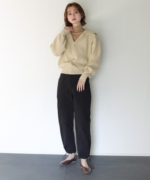 CLEIO（クレイオ）の「【CLEIO】オープンカラーステッチニット（ニット/セーター・レディース・ベージュ/ライトグリーン/ライトベージュ・FREE）」の8枚目の写真