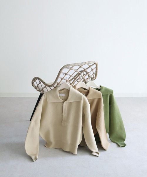 CLEIO（クレイオ）の「【CLEIO】オープンカラーステッチニット（ニット/セーター・レディース・ベージュ/ライトグリーン/ライトベージュ・FREE）」の10枚目の写真