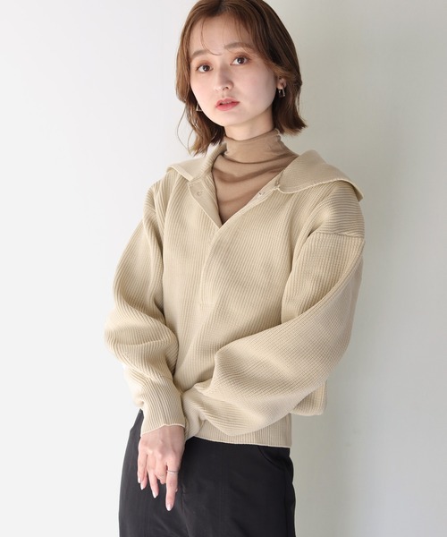 CLEIO（クレイオ）の「【CLEIO】オープンカラーステッチニット（ニット/セーター・レディース・ベージュ/ライトグリーン/ライトベージュ・FREE）」の12枚目の写真