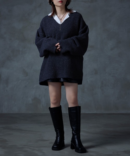 Ellno Loset(エルノロゼット)の「ブークレ深Vニット(ニット/セーター・メンズ・ダークブルー/パープル・LARGE/MEDIUM)」の9枚目の写真