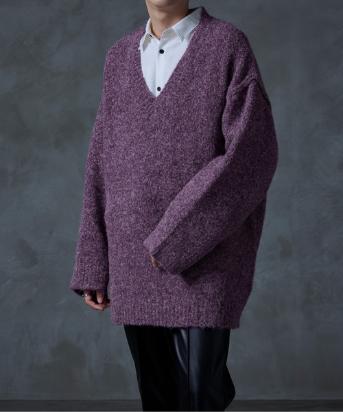 Ellno Loset(エルノロゼット)の「ブークレ深Vニット(ニット/セーター・メンズ・ダークブルー/パープル・LARGE/MEDIUM)」の10枚目の写真
