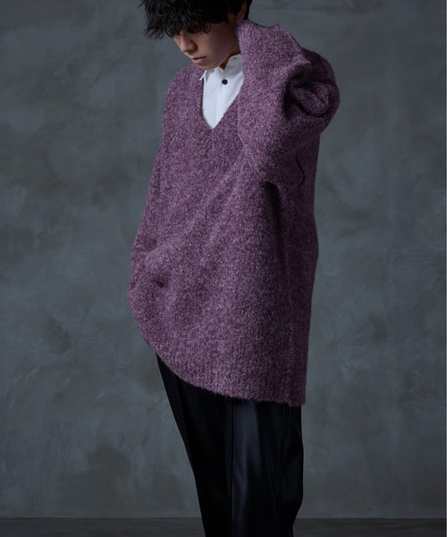 Ellno Loset(エルノロゼット)の「ブークレ深Vニット(ニット/セーター・メンズ・ダークブルー/パープル・LARGE/MEDIUM)」の11枚目の写真