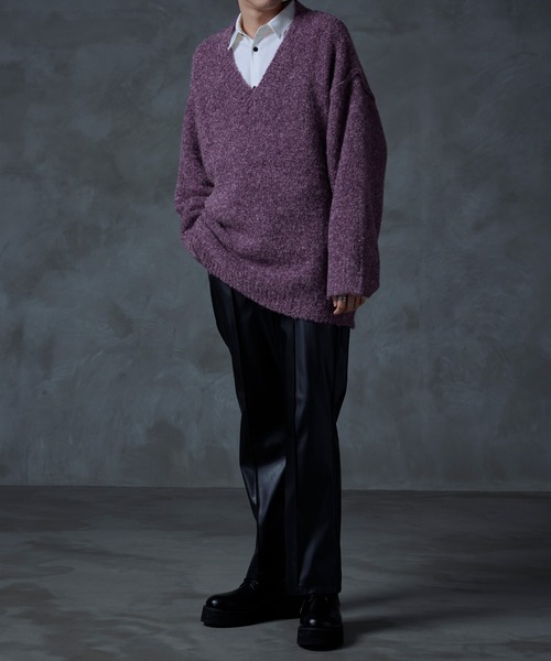 Ellno Loset(エルノロゼット)の「ブークレ深Vニット(ニット/セーター・メンズ・ダークブルー/パープル・LARGE/MEDIUM)」の12枚目の写真