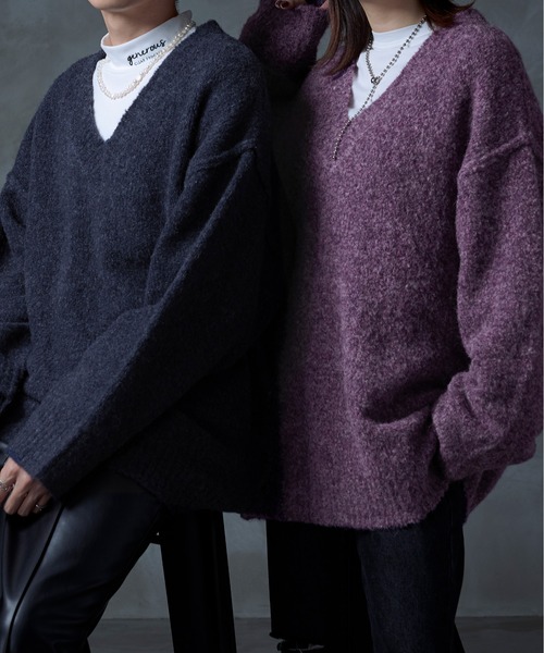 Ellno Loset(エルノロゼット)の「ブークレ深Vニット(ニット/セーター・メンズ・ダークブルー/パープル・LARGE/MEDIUM)」の17枚目の写真