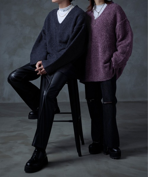 Ellno Loset(エルノロゼット)の「ブークレ深Vニット(ニット/セーター・メンズ・ダークブルー/パープル・LARGE/MEDIUM)」の19枚目の写真