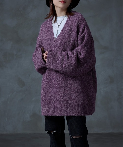 Ellno Loset(エルノロゼット)の「ブークレ深Vニット(ニット/セーター・メンズ・ダークブルー/パープル・LARGE/MEDIUM)」の22枚目の写真