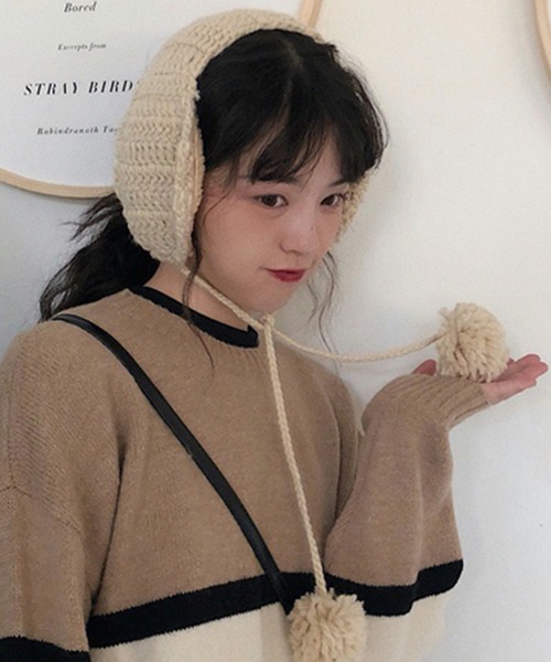 セール】イヤーマフ 耳当て イヤマフ ニット ボンボン イヤーマフ