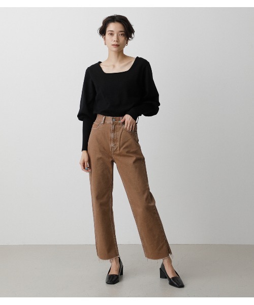 AZUL by moussy（アズールバイマウジー）の「CHEMICAL SLIT DENIM TAPERED/ケミカルスリットデニムテーパード（デニムパンツ・レディース・ライトブラック/ブラウン・MEDIUM/SMALL/LARGE/X-SMALL）」の3枚目の写真