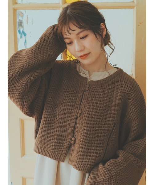 ehka sopo(エヘカソポ)の「【たかあしあかりコラボ】ニットカーディガン(カーディガン/ボレロ・レディース・キナリ/ブラウン・フリ-)」の1枚目の写真