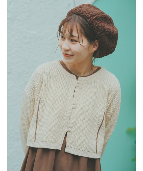 ehka sopo(エヘカソポ)の「【たかあしあかりコラボ】ニットカーディガン(カーディガン/ボレロ・レディース・キナリ/ブラウン・フリ-)」の2枚目の写真