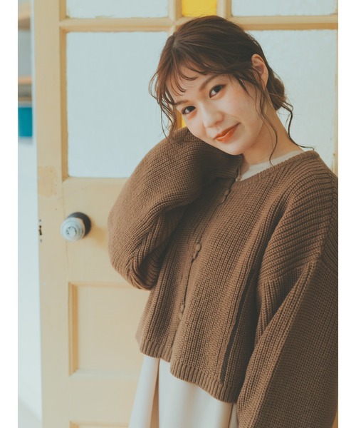 ehka sopo(エヘカソポ)の「【たかあしあかりコラボ】ニットカーディガン(カーディガン/ボレロ・レディース・キナリ/ブラウン・フリ-)」の5枚目の写真
