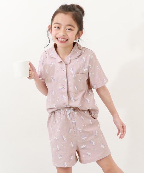 devirock（デビロック）の「着心地やわらか 総柄開襟半袖パジャマ（ルームウェア/パジャマ・キッズ・ピンク/グレイッシュブルー/アイボリー/ホワイト系その他/ブルー系その他/パープル系その他/その他7・110cm/140cm/160cm/120cm/150cm/130cm/100cm）」の7枚目の写真
