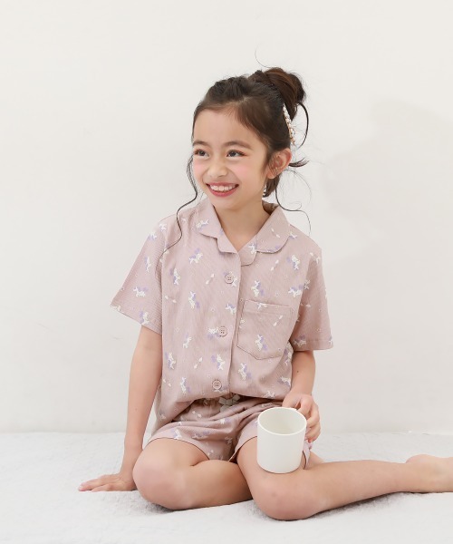 devirock（デビロック）の「着心地やわらか 総柄開襟半袖パジャマ（ルームウェア/パジャマ・キッズ・ピンク/グレイッシュブルー/アイボリー/ホワイト系その他/ブルー系その他/パープル系その他/その他7・110cm/140cm/160cm/120cm/150cm/130cm/100cm）」の10枚目の写真