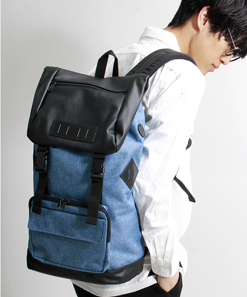 WEGO（ウィゴー）の「WEGO/フェイクレザーコンビバックパック（バックパック/リュック・メンズ・ブラック/グレー/ブルー/ホワイト・FREE）」の4枚目の写真