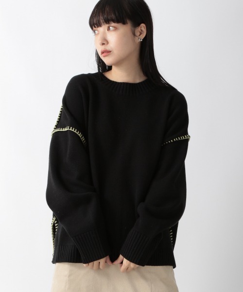 LOWRYS FARM（ローリーズファーム）の「２ＷＡＹハンドステッチＬＳ　263069（ニット/セーター・レディース・ブラック/パープル/グリーン/アイボリー・FREE）」の3枚目の写真