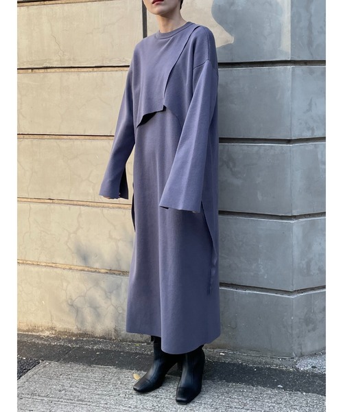 試着のみ★ レイヤードミックスデザインニットワンピース セール】 【WEB限定カラーあり・洗える】TRIM RAYON STRETCH ニット