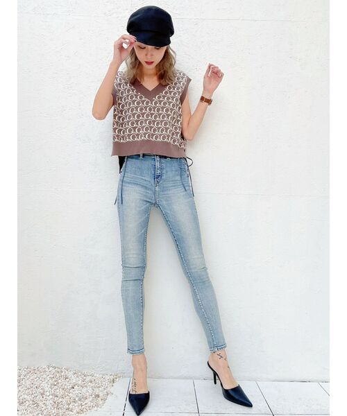 GYDA（ジェイダ）の「Vネック GYDA PATTERN ニットベスト（ニット/セーター・レディース・ベージュ/アイボリー・FREE）」の5枚目の写真