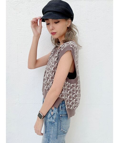 GYDA（ジェイダ）の「Vネック GYDA PATTERN ニットベスト（ニット/セーター・レディース・ベージュ/アイボリー・FREE）」の6枚目の写真